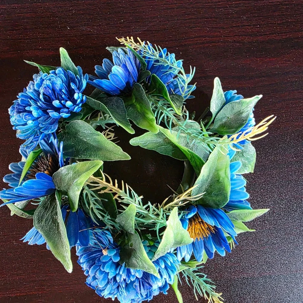 Vintage Plastic Floral Pillar Candle Ring Wreath 7